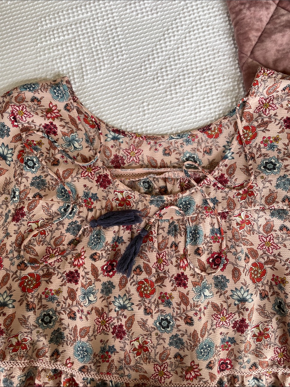 Knox Rose Pink Floral Peasant Blouse with Blue and Pink Accents - Picture 5 of 7